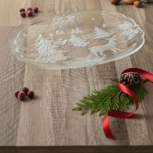 Mikasa Christmas Woods Frosted Glass Oval Platter 10x7